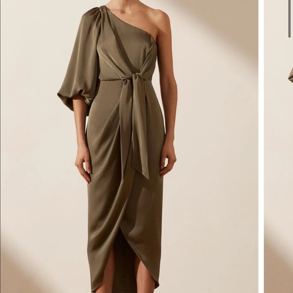 NWT Shona Joy Luxe Tie Front One Shoulder Dress size 6 (AU10) in Pine